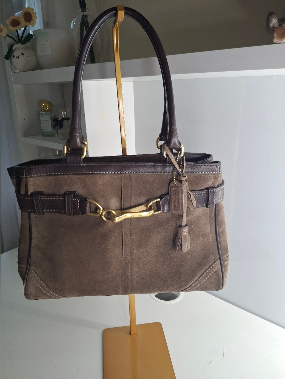 Coach Vintage Hamptons Suede Satchel 8A73 Olive Green